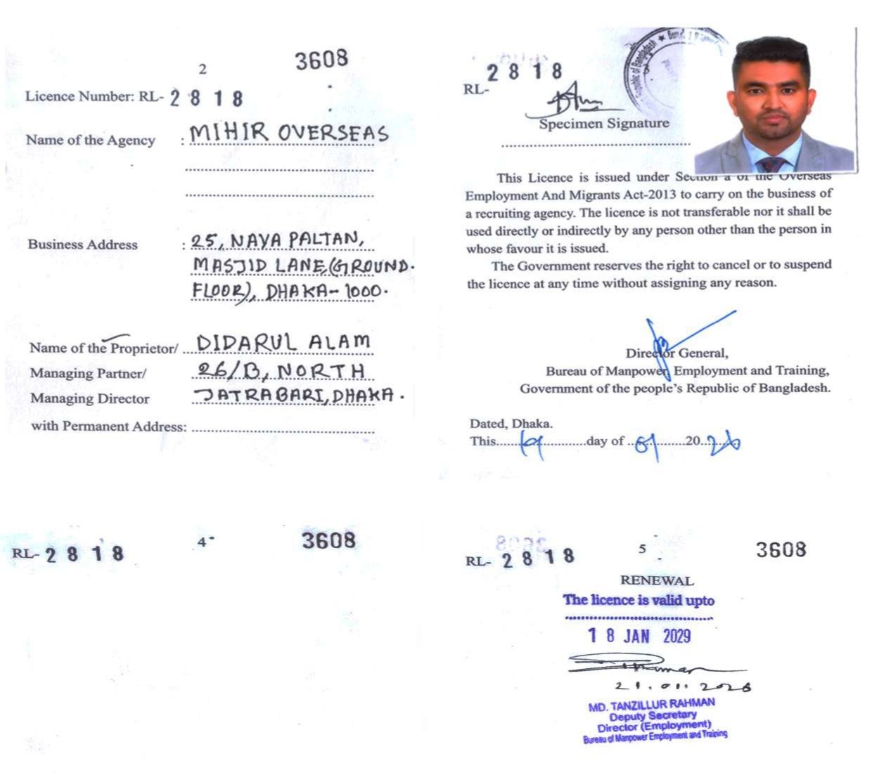 Mihir Overseas Government Recruiting Licence RL-2818